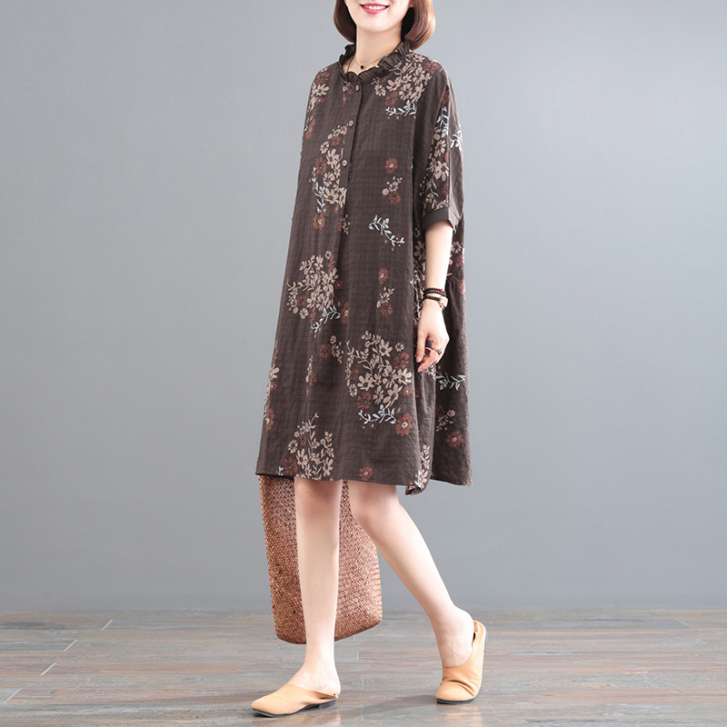 2026 Spring/Summer Vintage Artistic Loose Plus Size Women's Clothing One Piece Dropshipping A-Line Skirt Stylish Cotton Linen Mid-Length Dress 2026 Spring/Summer Vintage Artistic Loose Plus Size Women's Clothing One Piece Dropshipping A-Line Skirt Stylish Cotton Linen Mid-Length Dress