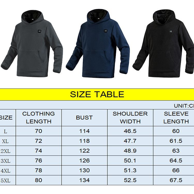 Suéter de calefacción transfronteriza más el tamaño de control de temperatura inteligente calefacción suéter de lana polar térmica abrigo grueso forrado de lana de manga larga para hombres