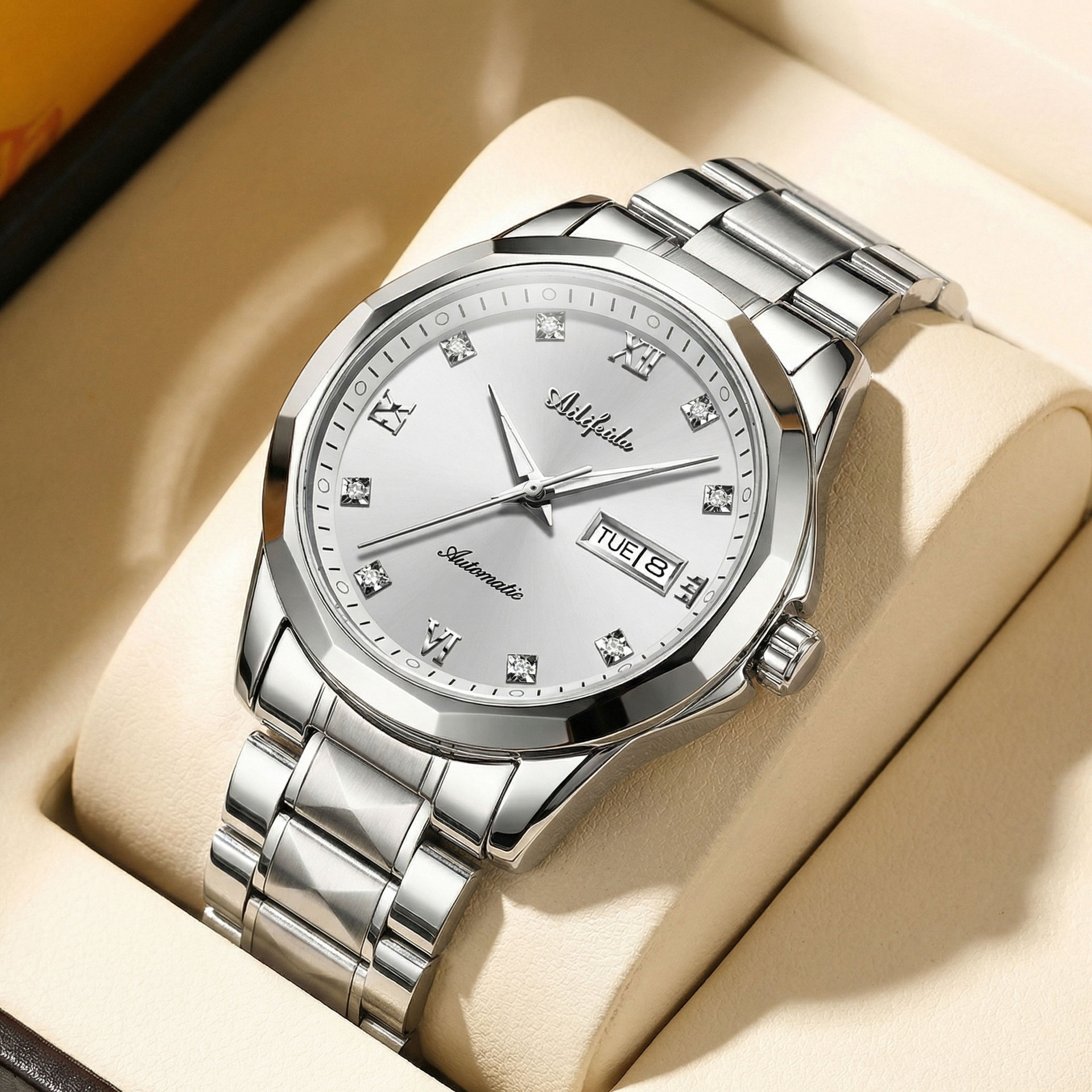 Aili Feida Steel Band Quartz Watch Men's Douyin Live Broadcast Hot Wholesale Waterproof Luminous Ultra-Thin Double Butterfly Buckle