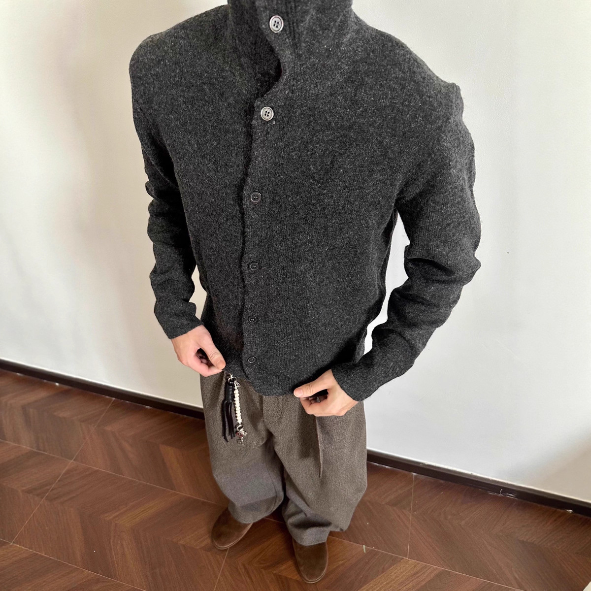 Literatura y arte versátil popular in simple Harajuku tendencia de moda nuevo suéter de cuello medio alto viejo estilo de dinero cardigan de punto