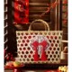 Double bamboo handle woven empty basket + red plate buckle chinese style tassel + red square scarf about 31x15x21cm