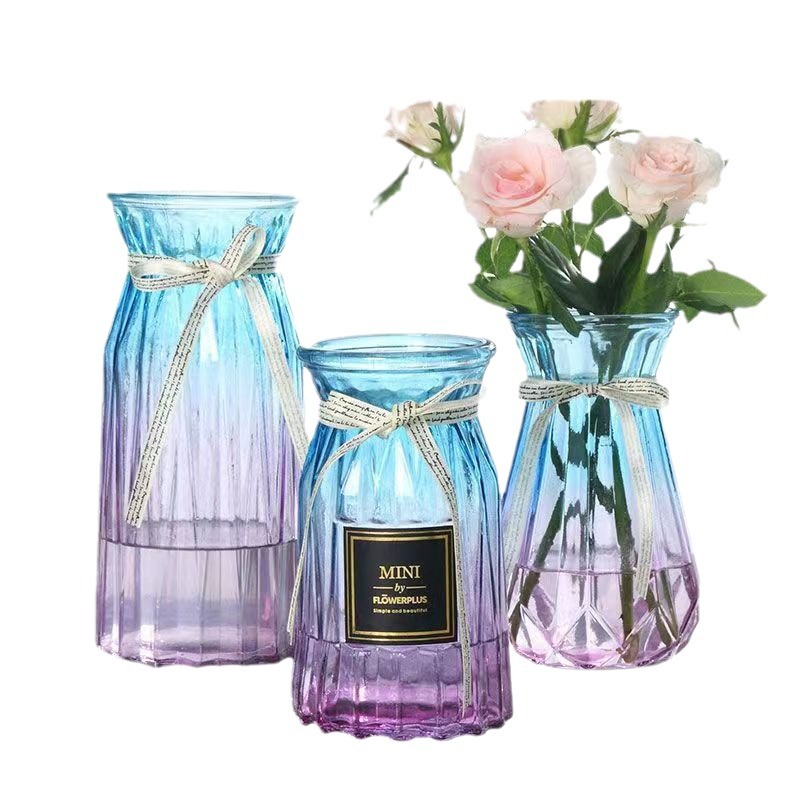 Venta al por mayor simple florero de cristal transparente acuático verde rábano flor seca rica bambú Lily escritorio arreglo floral