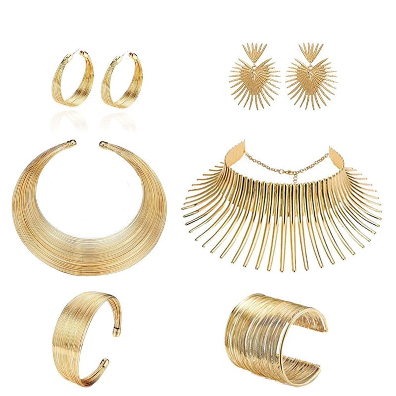 Трансграничные горячие продажи свадебный воротник костюм мульти-шелковое ожерелье преувеличены европейский и американский металлический воротник панк браслет серьги оптом