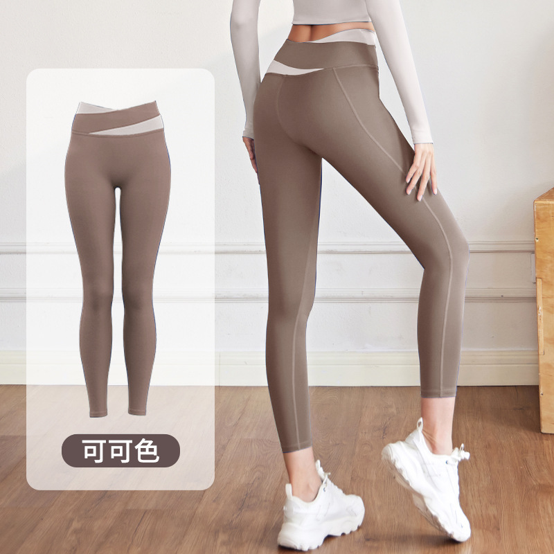 色合わせ半袖ヨガ服セット女性春夏露臍短い上着ヒップパンツランニングトレーニング服|undefined