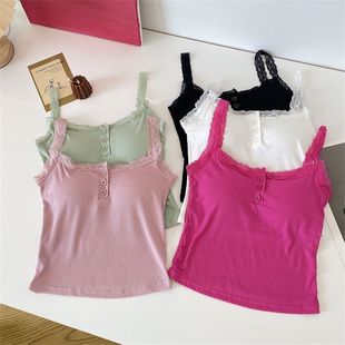 White Pure Desire Sweet Spicy Joker Small Vest Belt Chest Pad Sling Lace Sexy Design Sense Outer Wear Slim Top