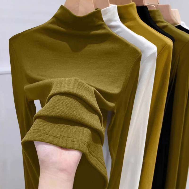 180g Threaded Half Turtleneck Bottoming Shirt for Women New Spring, Autumn and Winter Fashionable Long-Sleeved T-Shirt Slim Fit Velvet Inner Top