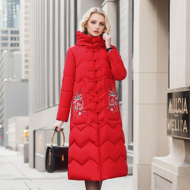 Women's Winter Coat Embroidered Retro Style Hooded Jacket Cotton_voghion.com