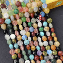 水晶玛瑙圆饼散珠虎眼绿东陵圆形diy饰品配件纽扣圆串珠批发