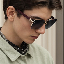 欧美方框切边墨镜男士仿木纹镜腿太阳镜男式潮流跨境批发sunglass