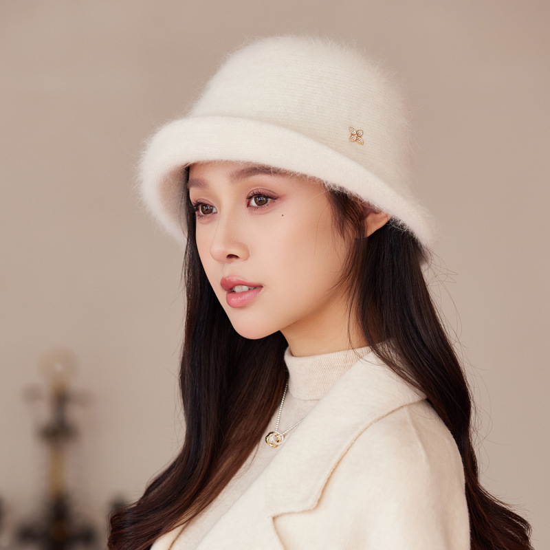 高级感秋冬季女兔毛盆帽韩版时尚保暖前翘短檐渔夫帽户外百搭帽子|undefined