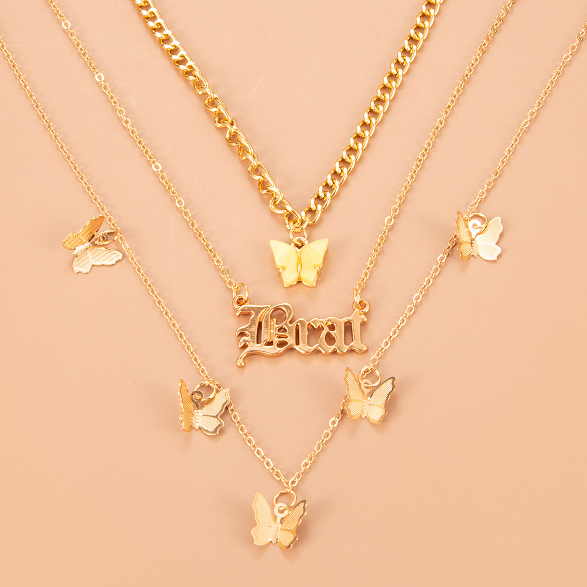 Wholesale Bohemian Multi-layer Butterfly Letters Pendant Necklace Nihaojewelry display picture 1