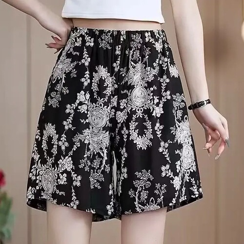 Summer Women's Short Shorts Fashion Elastic Waist Slimming Matchy Matchy Loose Skirt Pants Wide Leg Five-Finger Shorts Casual Shorts