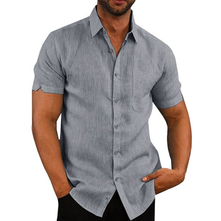 2024 8color summer lapel solid short sleeved button up shirt men's clothing_voghion.com
