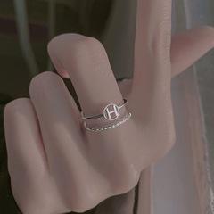 Double H Letter Ring for Women, Cool and Minimalist Style, Influencer Friend Circle Simple Band Ring, Elegant Open Design, Adjustable for Index Finger