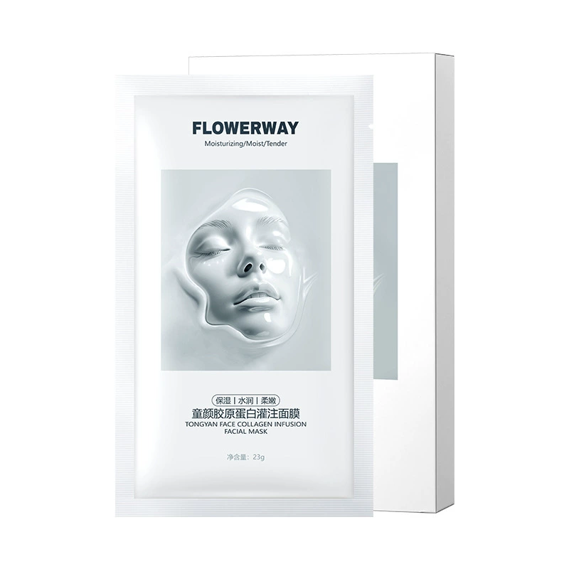 Маска-лицо в виде листа (FLOWERWAY) коллаген — омоложение, увлажнение и устранение морщин, 23 г × 5 шт