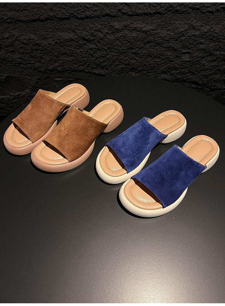 Dép sandal nữ quai ngang đế dày gót 5 cm, mềm êm, đi biển hè — xanh lam, nâu sẫm chi tiết 12