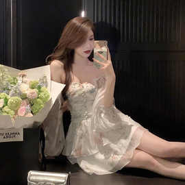 超仙雪纺碎花连衣裙女夏季感气质仙女不规则裙收腰小个子短裙temu