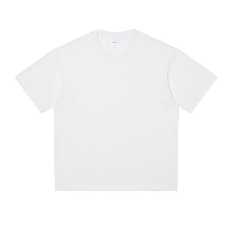 Spot 240g Camiseta de manga corta pesada de doble hilo para hombre verano blanco suelto algodón puro color sólido hombro caída media manga personalizada t
