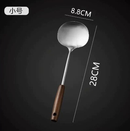 【加长手柄】食品级胡桃木蘑菇铲子不锈钢锅铲家用炒勺铁锅铁铲子|undefined