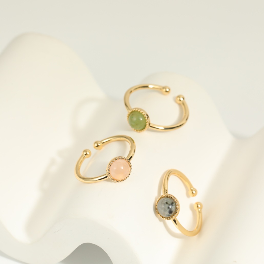 Fashion Colorful Natural Stone Adjustable Copper Open Ring
