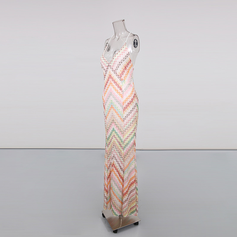 Bohemian Style Bodycon 2025 New Model V-neck Strapless Sleeveless Waist-cinching Slimming Printed Long Dress For Women_ecoleips.com