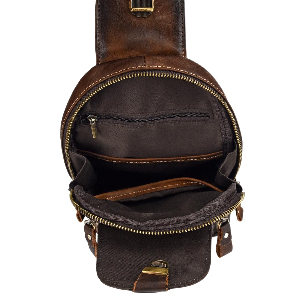 First-Layer Cowhide Retro Men's Chest Bag Genuine Leather Shoulder Crossbody Bag Casual Chest Bag Hand-Rubbed Old Men's Bag