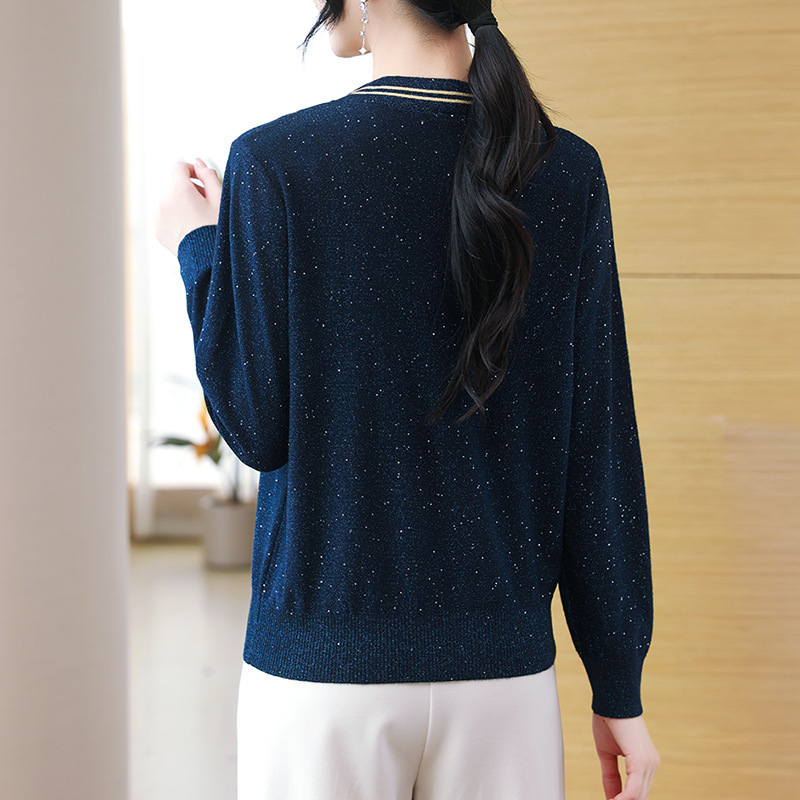 Vネックニットセーター レディース 薄手Tシャツ 春秋 2025年新作 おしゃれ 若見え 中年ママ服 インナー 秋|undefined