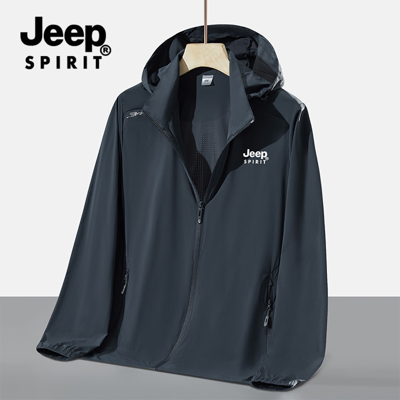 Jeep Spirit Men's and Women's Sun Protection Clothing Summer Cool Breathable Sun Protection Couple Clothing Loose Casual Hooded Jacket