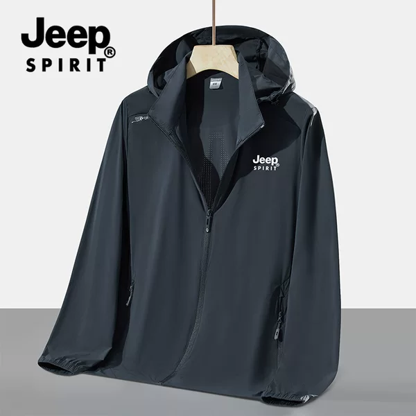 Jeep Spirit Men's and Women's Sun Protection Clothing Summer Cool Breathable Sun Protection Couple Clothing Loose Casual Hooded Jacket