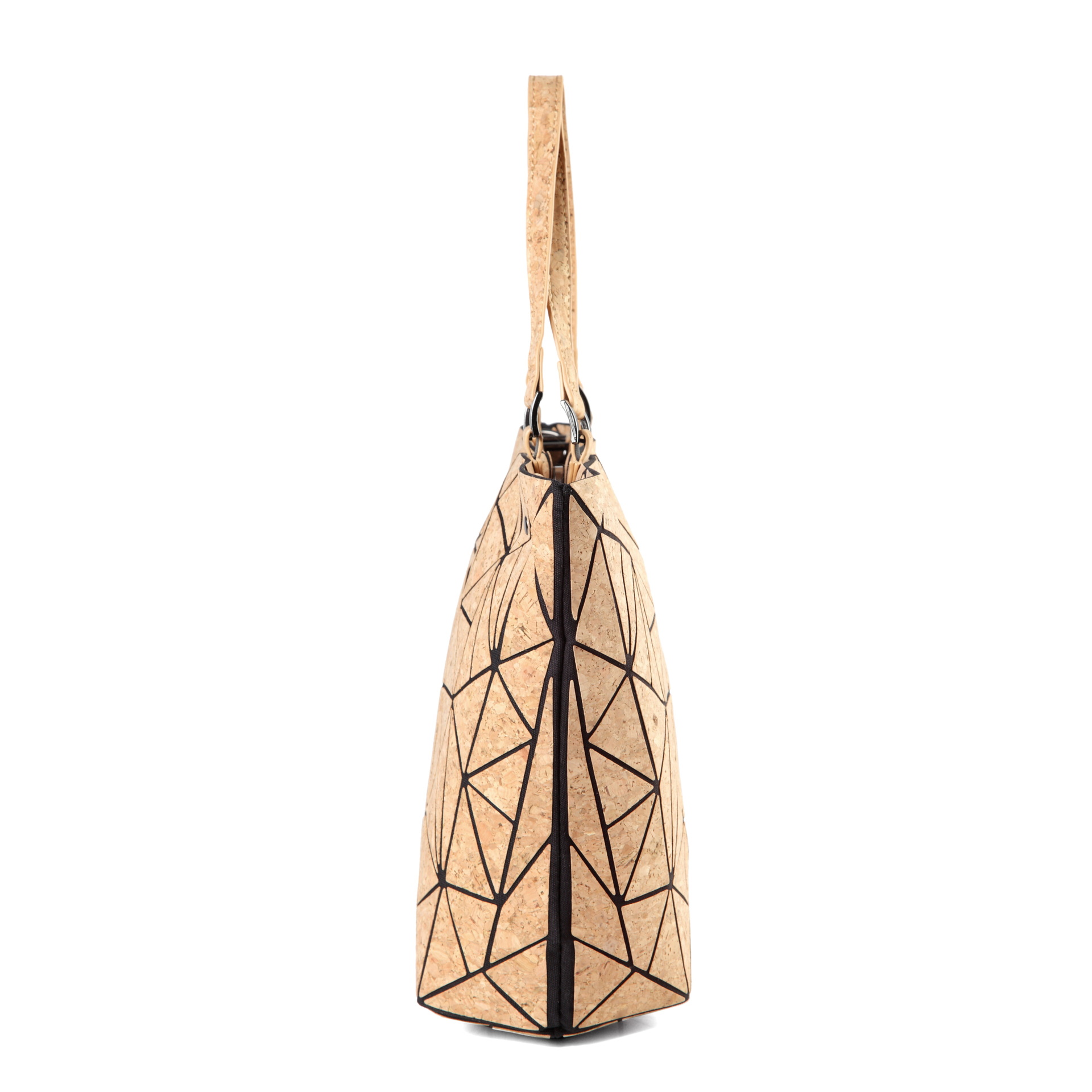 Environmentally friendly PU cork diamond grid handbag with tree bark folding geometric single shoulder women's bag,_voghion.com
