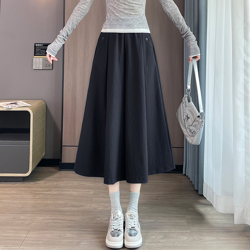 2025秋冬新款显瘦宽松双口袋松紧高腰小个子九分直筒裤裙子女7249|undefined