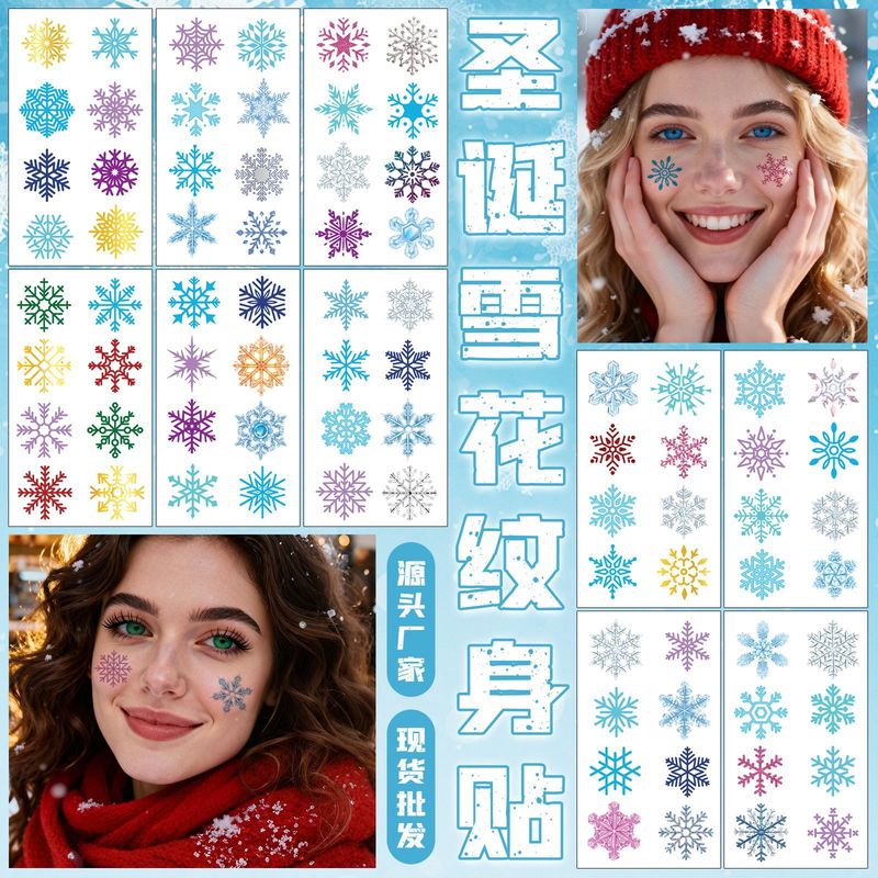 Cross-Border New Product Christmas Snowflake Tattoo Stickers Winter Crystal Colorful Snowflake Holiday Gift Temporary Tattoo Stickers Cross-Border New Product Christmas Snowflake Tattoo Stickers Winter Crystal Colorful Snowflake Holiday Gift Temporary Tattoo Stickers