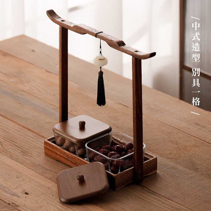 Plato de frutos secos de viga de elevación de nogal sudamericano Bocadillos Mesa de café de nueces Plato de punto Caja de almacenamiento para el hogar del comerciante Bandeja de servicio de dim sum