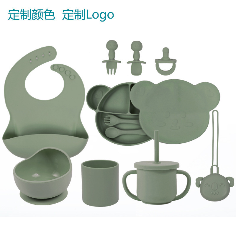 Amazon Explosions Silicone Tableware 12 Mickey Mouse Dinner Plate Set Infant Food Supplementation Feeding Bowl Maternal and Infant Supplies