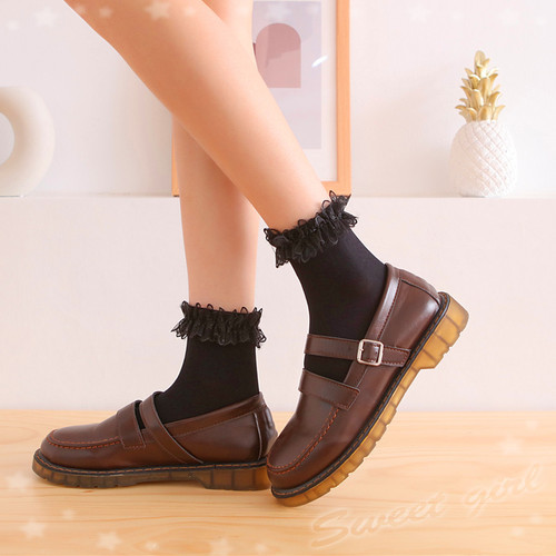 Sweet Japanese-style lace edge short socks velvet ruffled socks for female students Lolita princess knee-high stockings wholesale