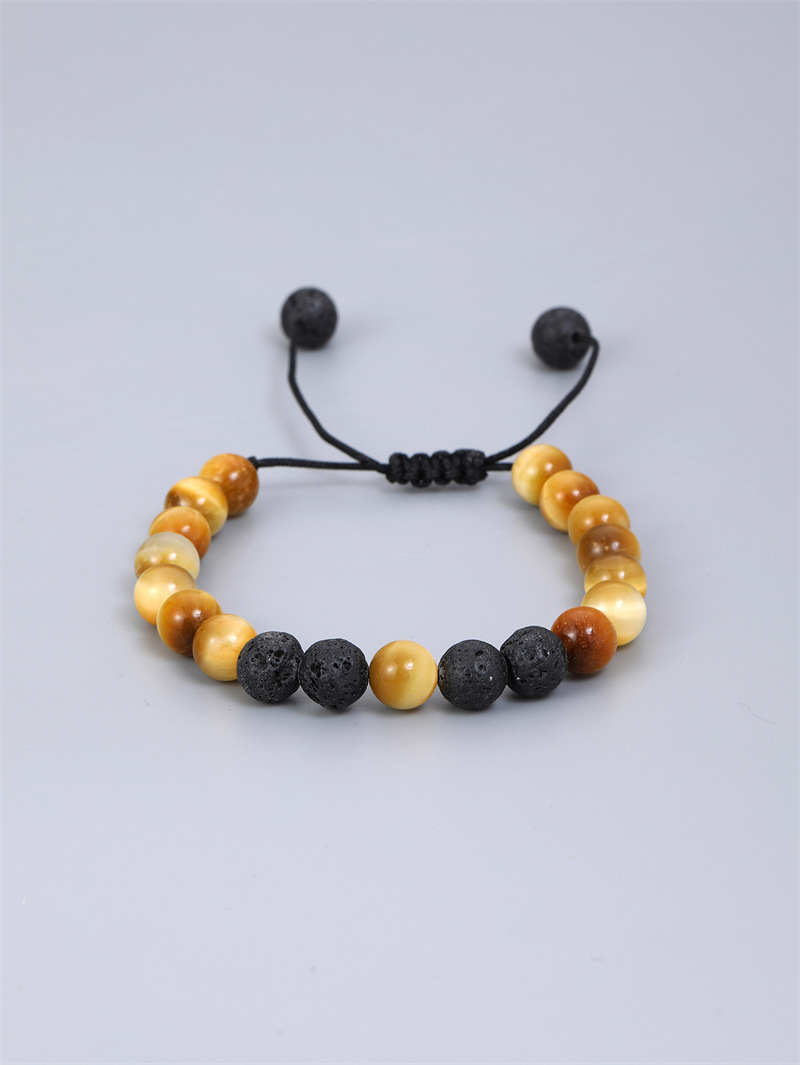 Cruz-frontera piedra volcánica ojo de tigre de oro piedra tejida pulsera de DIY hombres de moda europea y americana nueva pulsera de piedra de cuentas de 8mm