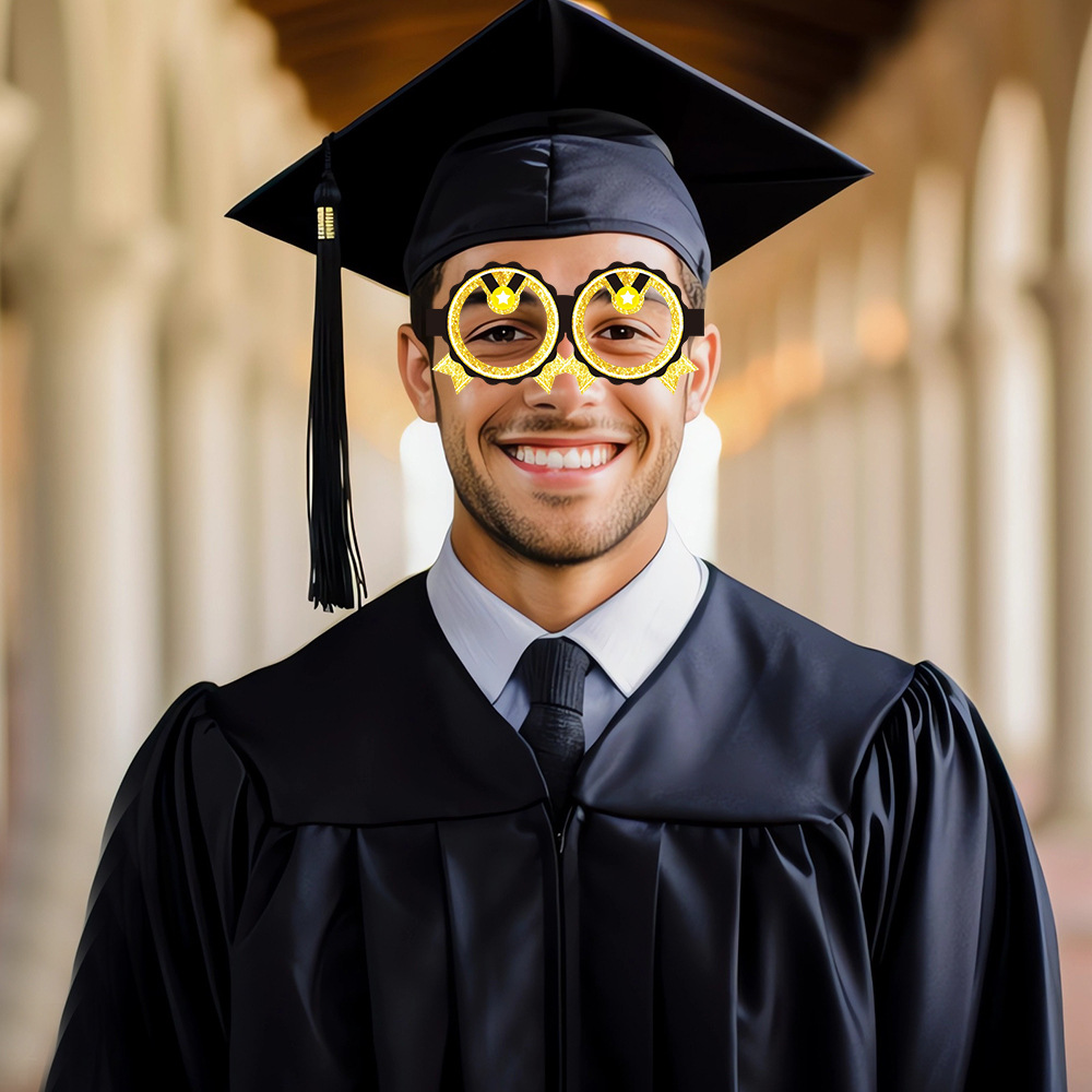 10 unids/set transfronterizo nueva temporada de graduación decoración gafas de fiesta feliz graduación gafas de papel de oro negro