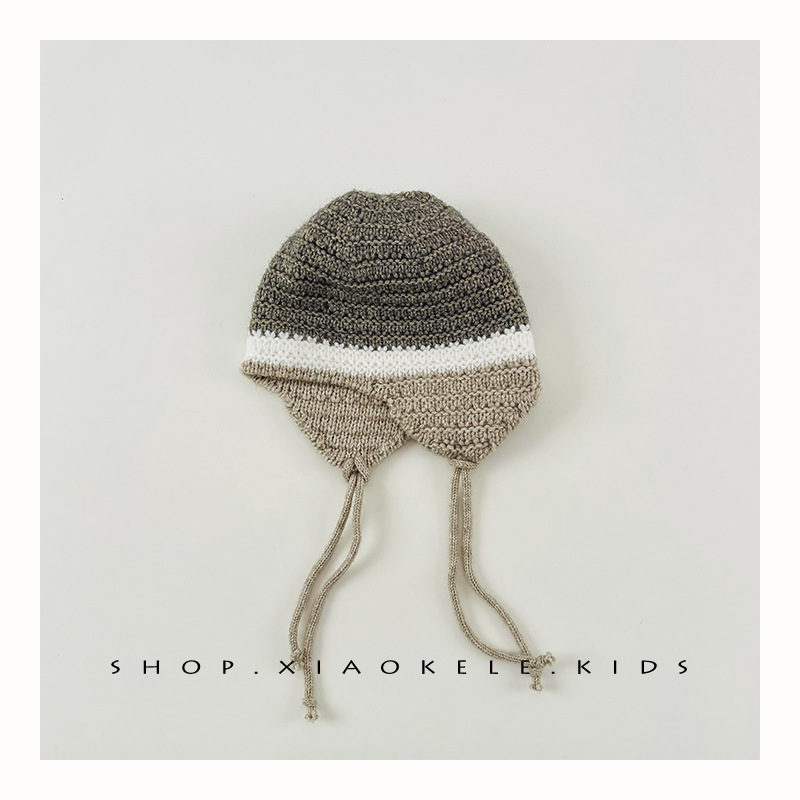 Coreana inns niños sombrero de punto otoño invierno retro color color para niños sombrero de protección de orejas cóncavo sombrero de abrigo frío