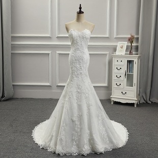 European and American Wedding Dress 2025 New Style Tube Top Slimming Look Fishtail Tail Sweet Lace French Bride Going Out Light Wedding Dress for Women