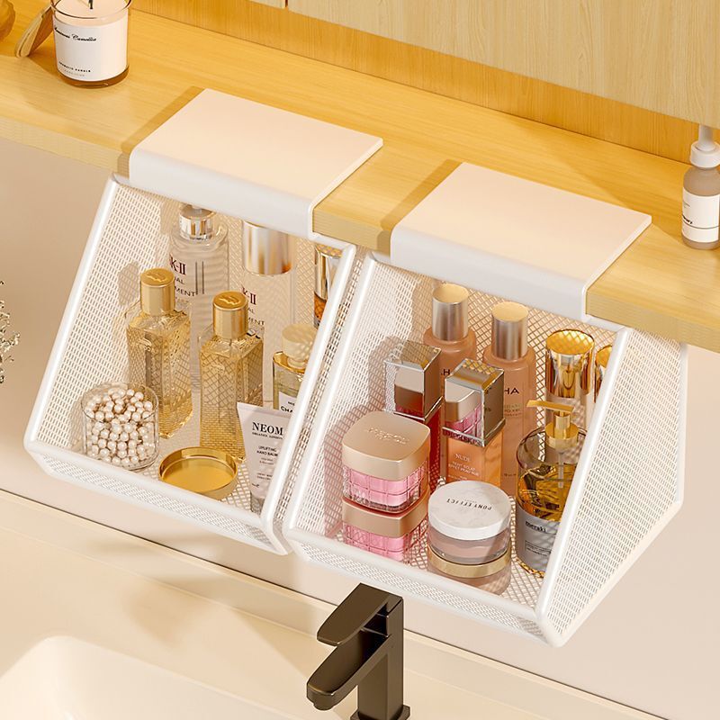 No-drill hanging storage basket, bathroom mirror cabinet under-shelf organizer, household cosmetic and skincare product storage rack