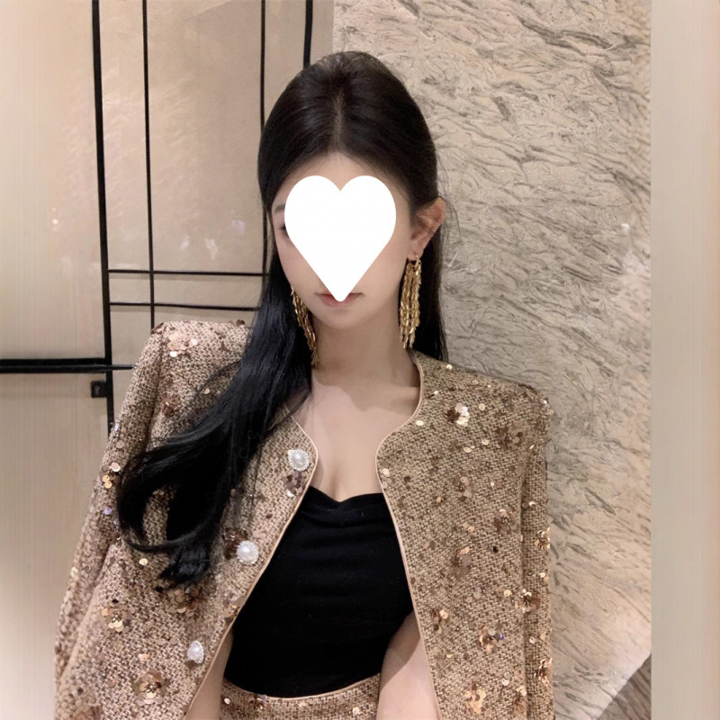 フランスのレトロな小香風重工のスパンコールの高品質の百合コートの高腰の半身のスカートの気質のスーツは郵送します。|undefined