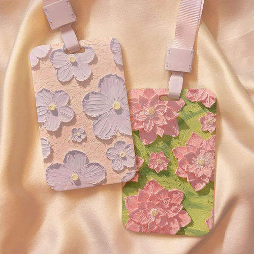 Oil painting flower rice card holder campus student card bus subway access card work ID protective cover with lanyard
