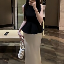 无袖收腰荷叶边衣摆背心上衣女装2025夏季时尚新款法式气质鱼尾裙