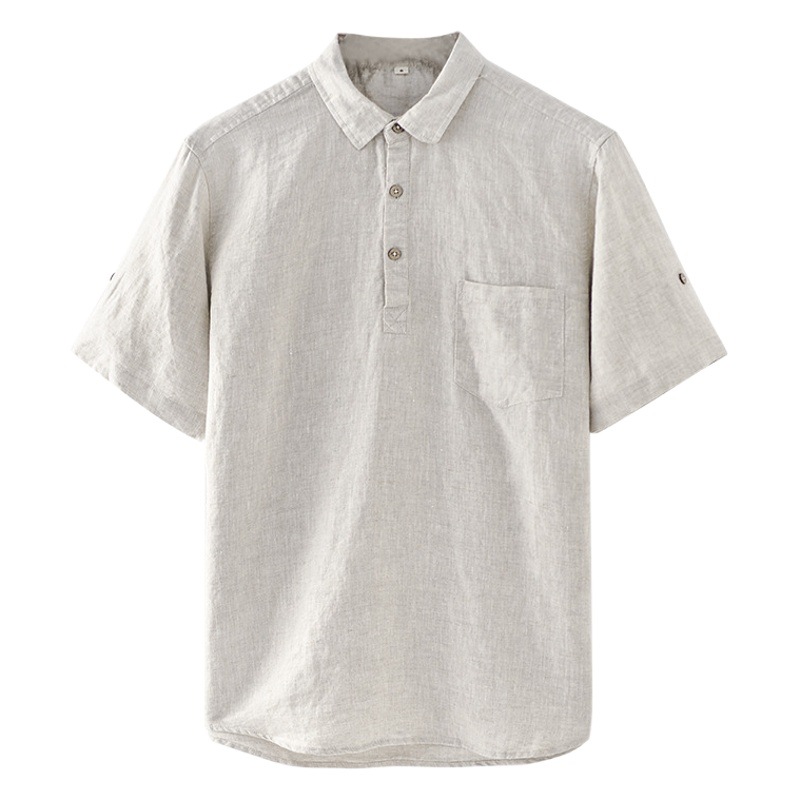 2024 hombres de lino del verano casual cómodo manga corta suelta transpirable camisa polo C028