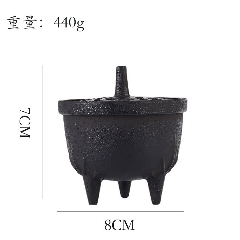 Pequeño quemador de incienso de hierro fundido para interiores, pequeño quemador de incienso de hierro crudo, decoración suave creativa, estufa de tres patas de metal, mesa de té, accesorios de camino de incienso