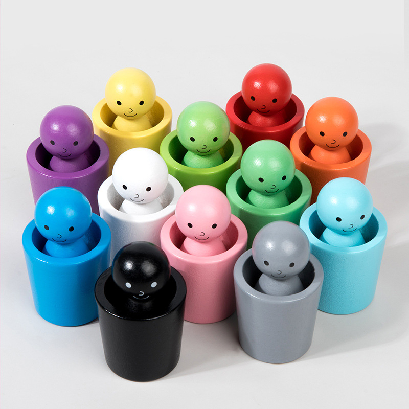 Clasificación de tazas de madera para niños, educación temprana del color para bebés, concentración, entrenamiento de movimiento fino, juguetes inteligentes