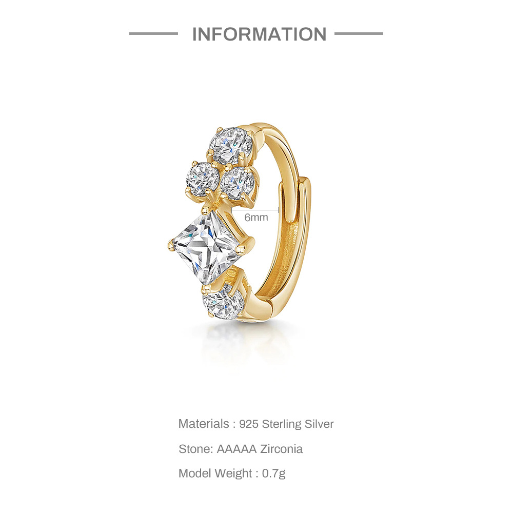 3g Weight Zircon Inlay Material Earrings Classification 1 Piece Quantity Daily Occasion 925 Sterling Silver Material Round, Square Pattern Women'S Gender Inlay Design Retro Style 1 Piece 925 Sterling Silver Zircon Round Square Earrings 12