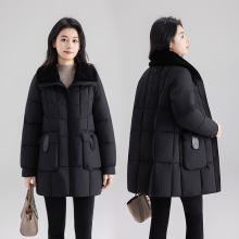 冬季新款气质宽松加大码棉服女中长款羊羔绒翻领妈妈棉衣棉袄外套