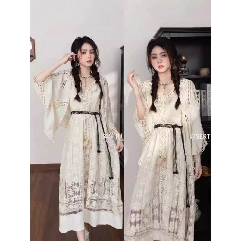 Этнический стиль кардиган с подтяжкой юбка из двух наборов модный костюм богемное платье для отдыха женский лето