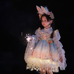 玉兔裙jsk套装新款影楼公主裙网红发光女孩中国风刺绣节日礼服